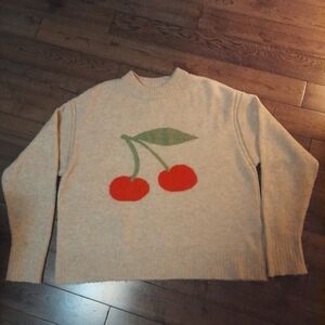American Eagle Outfitters Cream Sweater with Red Cherry Design